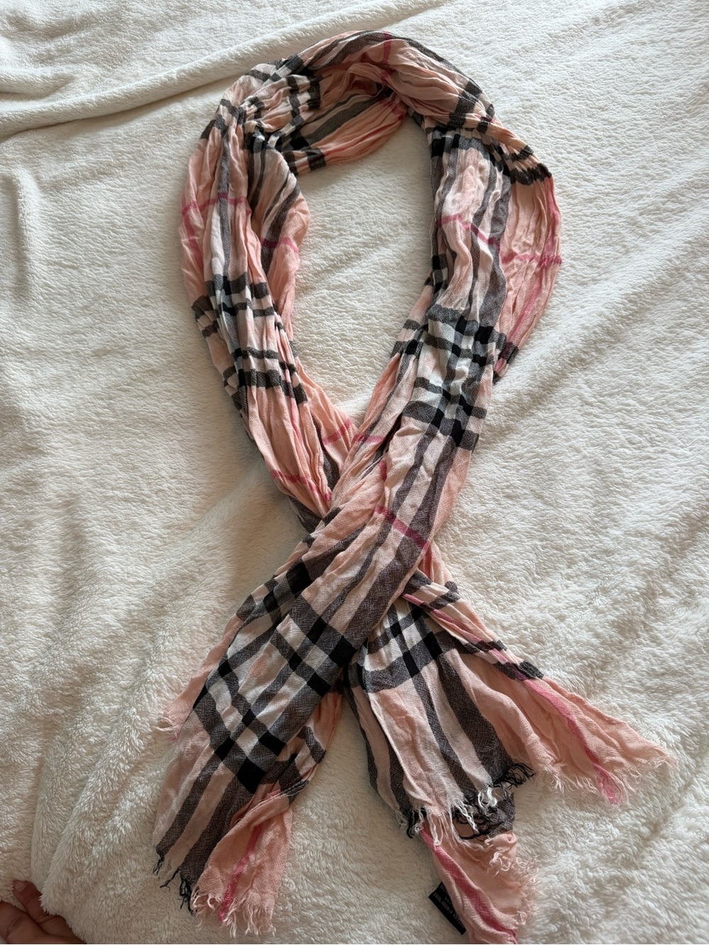 Light Pink and Black  Plaid Women's Scarf